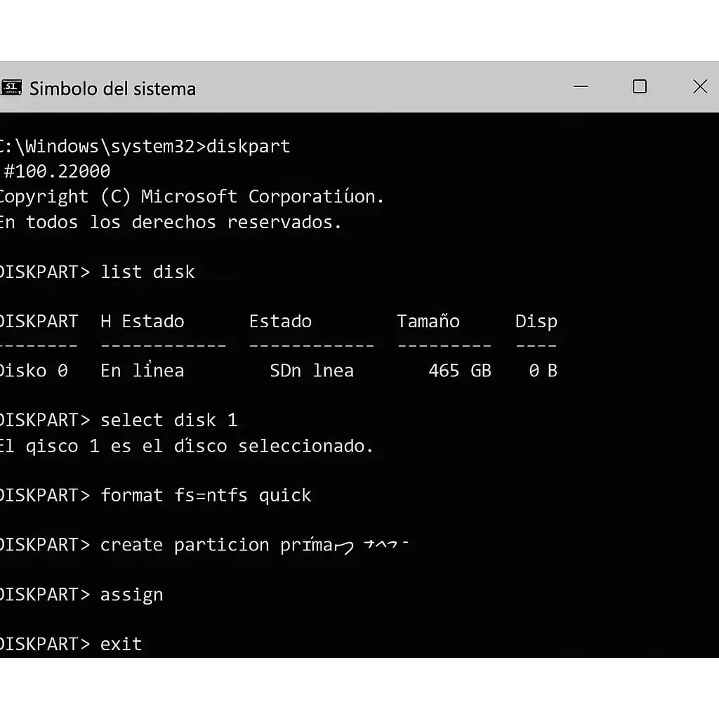 Comandos CMD para crear una USB booteable